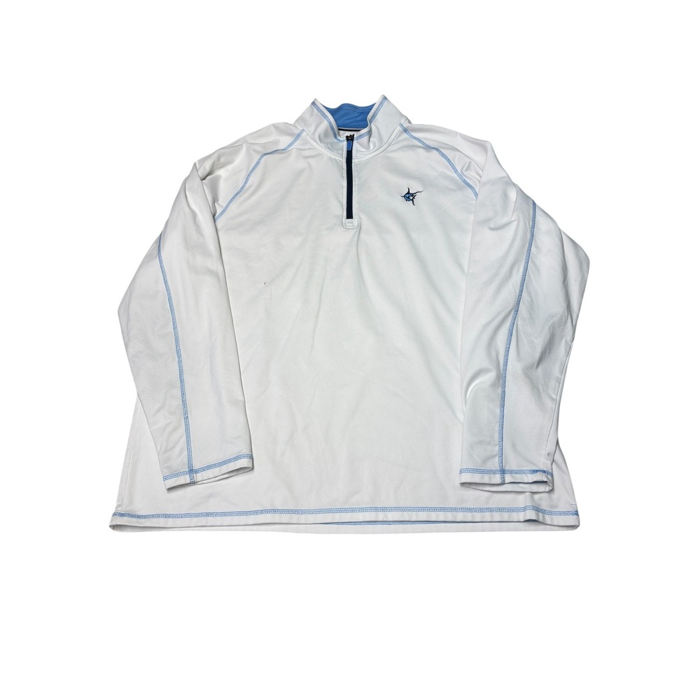 White Water Mens XXL Quarter Zip Pullover Performance Shirt‎ White Blue Marlin